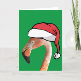 Rosa Flamingo in roter Cartoon Weihnachtsmannmütze Feiertagskarte