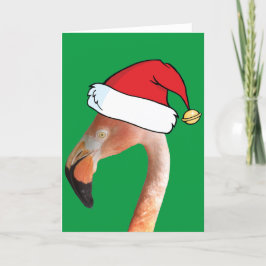 Rosa Flamingo in roter Cartoon Weihnachtsmannmütze Feiertagskarte