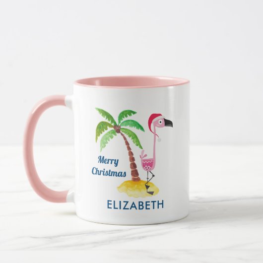 Rosa Flamingo in Roter Weihnachtsmannmütze Tropisc Tasse (Links)