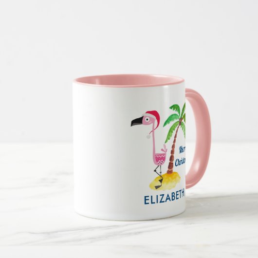 Rosa Flamingo in Roter Weihnachtsmannmütze Tropisc Tasse (VorderseiteRechts)
