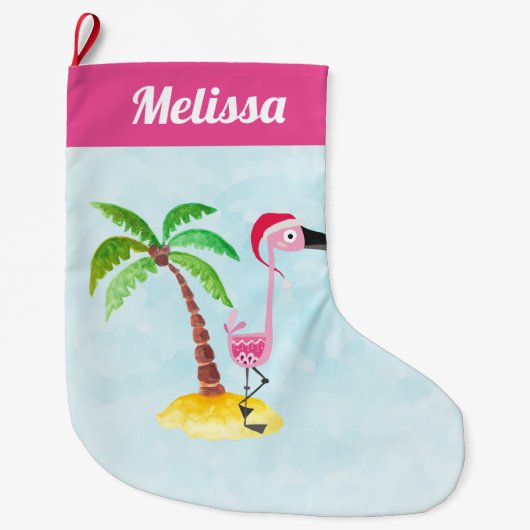 Rosa Flamingo in Roter Weihnachtsmannmütze Weihnac Großer Weihnachtsstrumpf (Vorderseite)