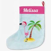 Rosa Flamingo in Roter Weihnachtsmannmütze Weihnac Großer Weihnachtsstrumpf (Rückseite)