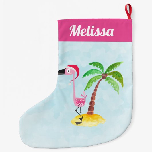 Rosa Flamingo in Roter Weihnachtsmannmütze Weihnac Großer Weihnachtsstrumpf (Rückseite)