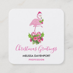 Rosa Flamingo in Santa-Mütze Whimsical Weihnachten Quadratische Visitenkarte