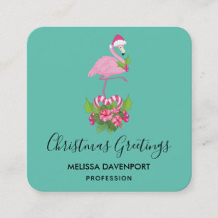 Rosa Flamingo in Santa-Mütze Whimsical Weihnachten Quadratische Visitenkarte