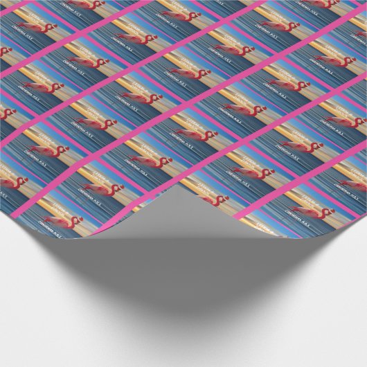 Rosa Flamingo in Weihnachtsmannmütze Geschenkpapier (Ecke)