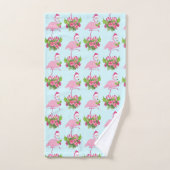 Rosa Flamingo in Weihnachtsmannmütze mit Candy Can Badhandtuch Set (Handtuch)