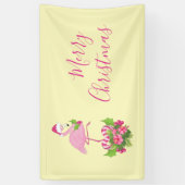 Rosa Flamingo in Weihnachtsmannmütze mit Candy Can Banner (Vertikal)