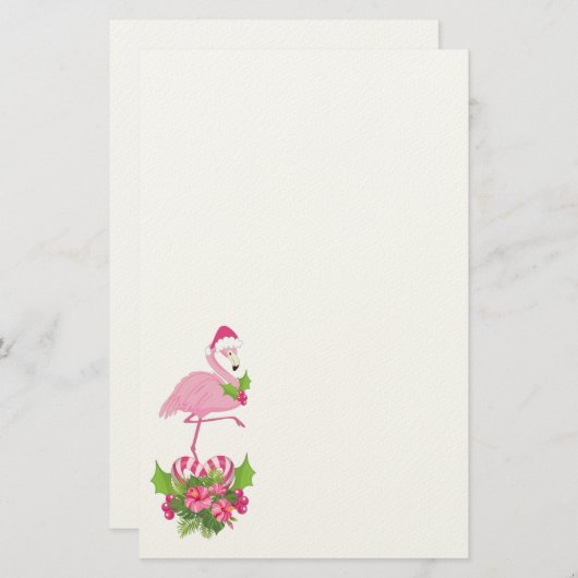 Rosa Flamingo in Weihnachtsmannmütze mit Candy Can Briefpapier (Vorne/Hinten)