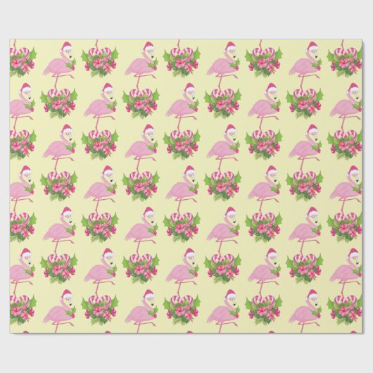 Rosa Flamingo in Weihnachtsmannmütze mit Candy Can Geschenkpapier (Flach)