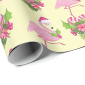 Rosa Flamingo in Weihnachtsmannmütze mit Candy Can Geschenkpapier (Rolleneckpunkt)
