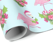 Rosa Flamingo in Weihnachtsmannmütze mit Candy Can Geschenkpapier (Rolleneckpunkt)