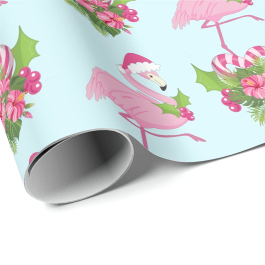 Rosa Flamingo in Weihnachtsmannmütze mit Candy Can Geschenkpapier (Rolleneckpunkt)