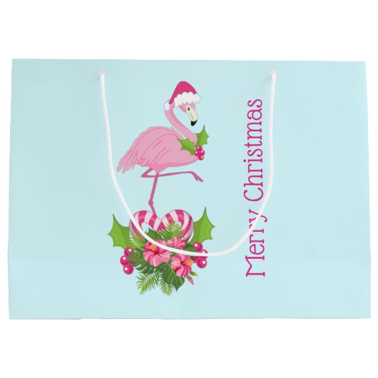 Rosa Flamingo in Weihnachtsmannmütze mit Candy Can Große Geschenktüte (Rückseite)