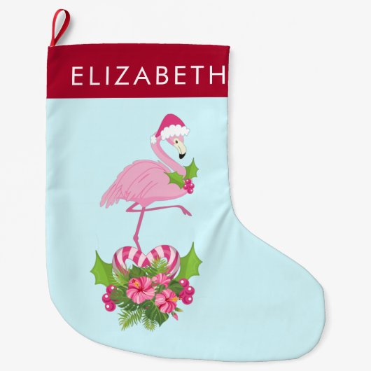 Rosa Flamingo in Weihnachtsmannmütze mit Candy Can Großer Weihnachtsstrumpf (Vorderseite)