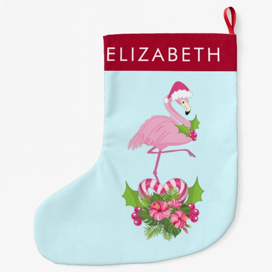 Rosa Flamingo in Weihnachtsmannmütze mit Candy Can Großer Weihnachtsstrumpf (Rückseite)