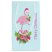 Rosa Flamingo in Weihnachtsmannmütze mit Candy Can Kleine Geschenktüte (Rückseite)