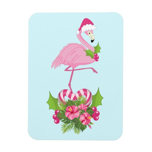 Rosa Flamingo in Weihnachtsmannmütze mit Candy Can Magnet (Vertikal)