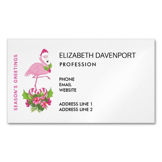 Rosa Flamingo in Weihnachtsmannmütze mit Candy Can Magnetische Visitenkarte (Vorderseite)