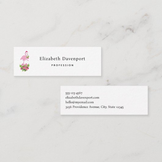 Rosa Flamingo in Weihnachtsmannmütze mit Candy Can Mini Visitenkarte (Vorne/Hinten)