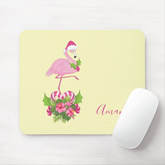 Rosa Flamingo in Weihnachtsmannmütze mit Candy Can Mousepad (Mit Mouse)