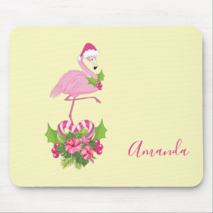 Rosa Flamingo in Weihnachtsmannmütze mit Candy Can Mousepad
