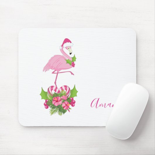 Rosa Flamingo in Weihnachtsmannmütze mit Candy Can Mousepad (Mit Mouse)