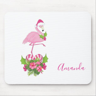 Rosa Flamingo in Weihnachtsmannmütze mit Candy Can Mousepad