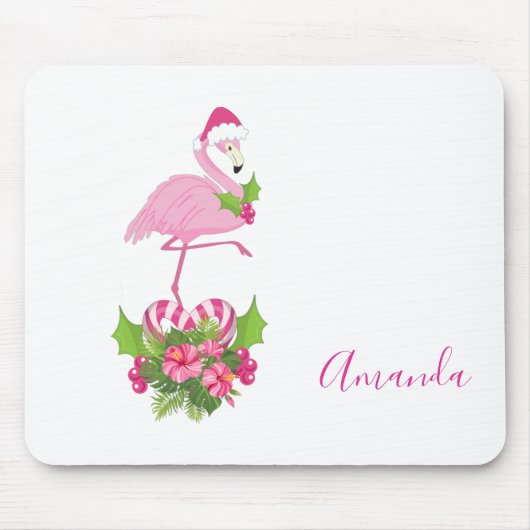 Rosa Flamingo in Weihnachtsmannmütze mit Candy Can Mousepad (Vorne)