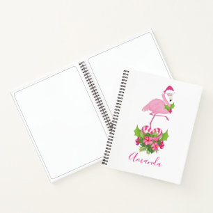 Rosa Flamingo in Weihnachtsmannmütze mit Candy Can Notizblock