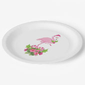 Rosa Flamingo in Weihnachtsmannmütze mit Candy Can Pappteller (Schrägansicht)