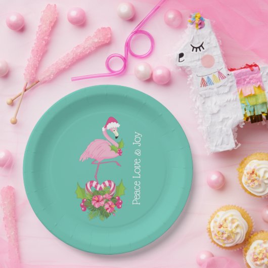 Rosa Flamingo in Weihnachtsmannmütze mit Candy Can Pappteller (Party)