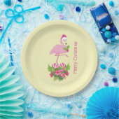 Rosa Flamingo in Weihnachtsmannmütze mit Candy Can Pappteller (Party)