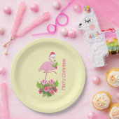 Rosa Flamingo in Weihnachtsmannmütze mit Candy Can Pappteller (Party)