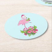 Rosa Flamingo in Weihnachtsmannmütze mit Candy Can Runder Pappuntersetzer (Angewinkelt)