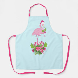 Rosa Flamingo in Weihnachtsmannmütze mit Candy Can Schürze