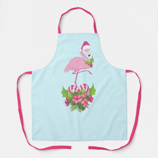 Rosa Flamingo in Weihnachtsmannmütze mit Candy Can Schürze (Vorderseite)