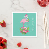 Rosa Flamingo in Weihnachtsmannmütze mit Candy Can Serviette (Beispiel)