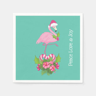 Rosa Flamingo in Weihnachtsmannmütze mit Candy Can Serviette