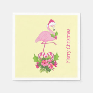 Rosa Flamingo in Weihnachtsmannmütze mit Candy Can Serviette