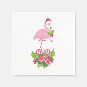 Rosa Flamingo in Weihnachtsmannmütze mit Candy Can Serviette