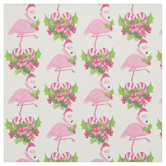Rosa Flamingo in Weihnachtsmannmütze mit Candy Can Stoff (Muster)