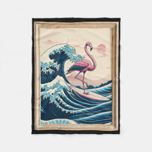 Rosa Flamingo Japanischer Große Welle Surfer - Lus Fleecedecke