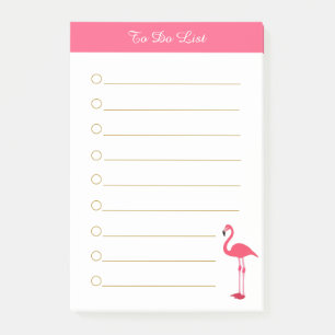 Rosa Flamingo & Kalligrafie auf weiß liniert Post-it Klebezettel
