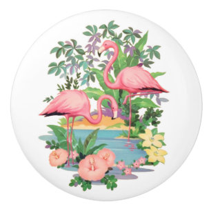 Rosa Flamingo-Keramik-Fach oder Kabinett-Griff Keramikknauf