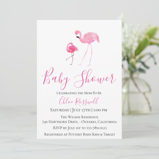 Rosa Flamingo Kinderdusche Einladung (Stehend Vorderseite)