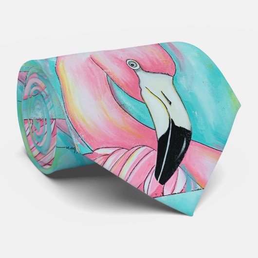 Rosa Flamingo Krawatte (Gerollt)
