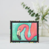 Rosa Flamingo - künstlerische Postkarte (2) (Stehend Vorderseite)