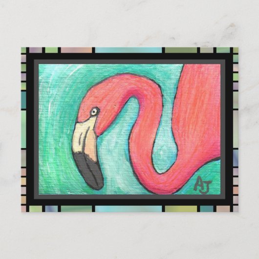 Rosa Flamingo - künstlerische Postkarte (2) (Vorderseite)