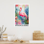 Rosa Flamingo-Kunstposter Tropischer Dschungel Flo Poster (Küche)